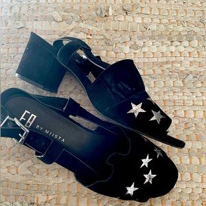 E8 by Miista Cute sandals with silver stars, suede.  Size 38